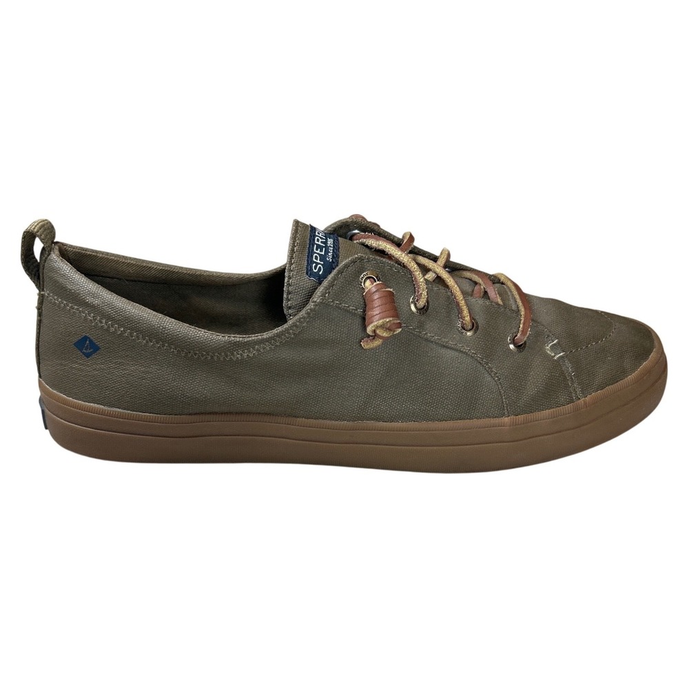 Sperry Crest Vibe Womens 11M Olive Green Canvas Sneakers STS99504 Rawhide Laces - Picture 1 of 8